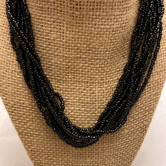 Vtg Trifari Black Seed Beads Necklace & Bracelet Gold-Tone Clasp Multi Strand - Picture 3 of 10